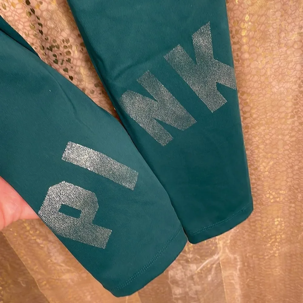 PINK Victorias Secret teal green active leggings with phone pocket, size S NWOT - Picture 2 of 6